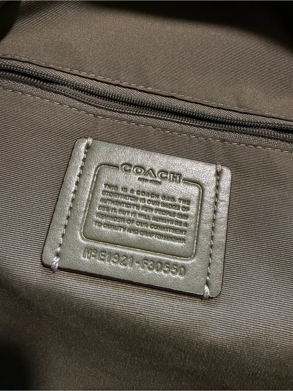 Coach Olive Green Pebbled Leather Backpack with Gold-Tone Hardware